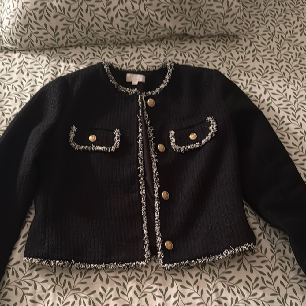 Black Tweed Jacket with Gold Buttons